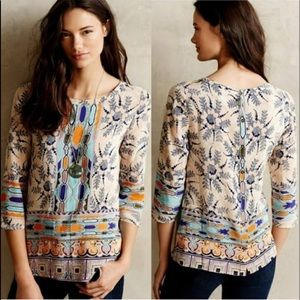 Maeve 100% Silk Boho floral Top Anthropologie